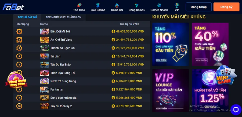 Trưng bày các trò chơi vnq8 bet
